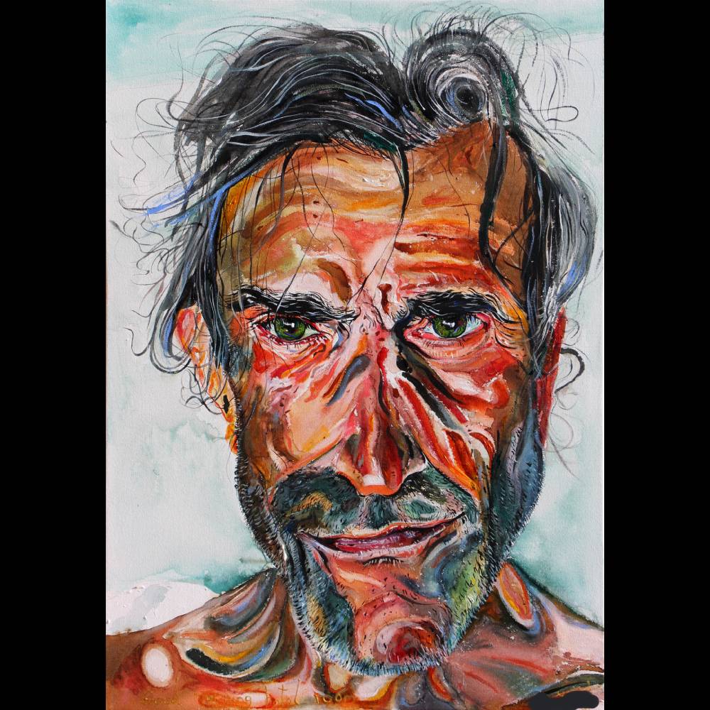 Detailed painting of a man with messy hair