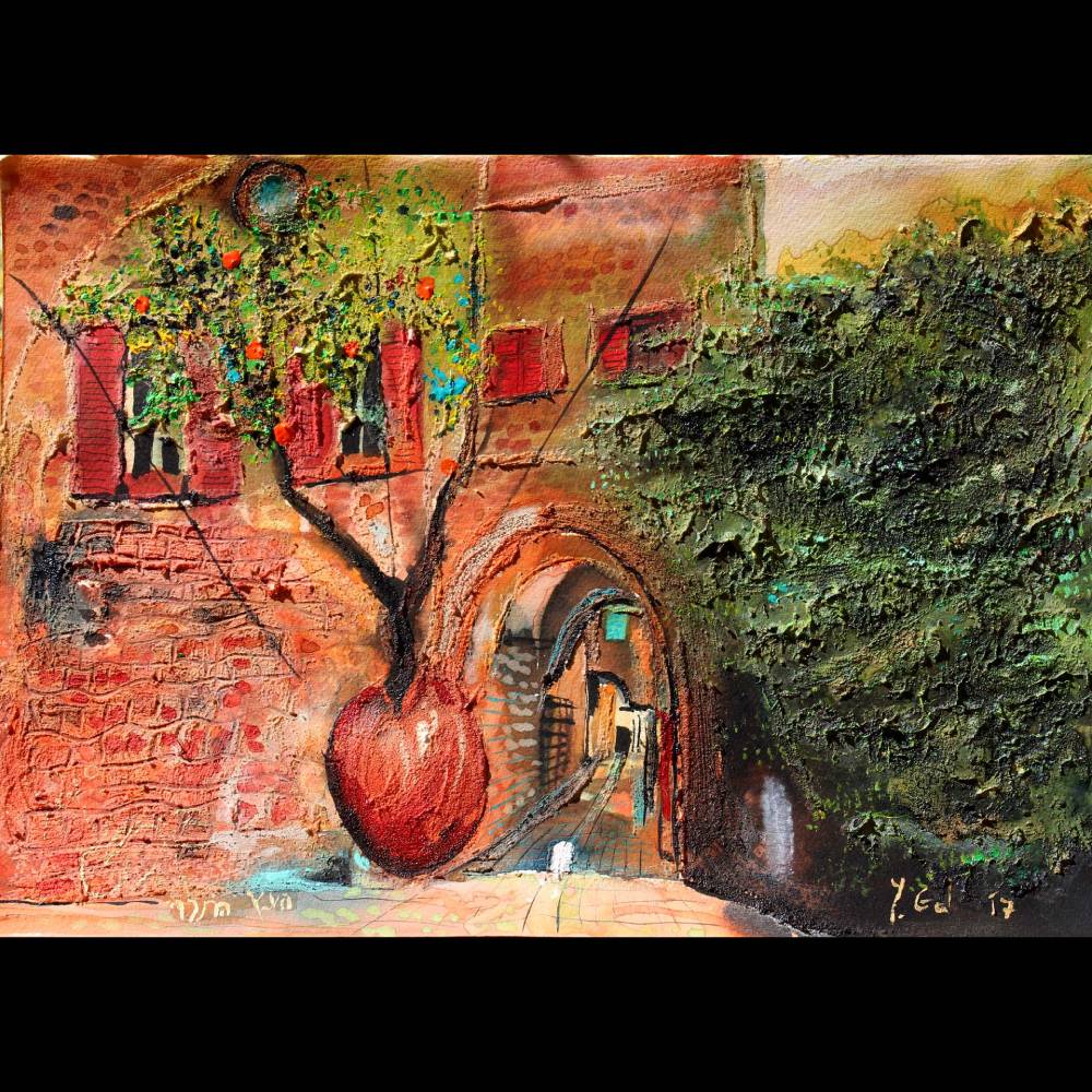Painting of a hanging tree in a walkway
