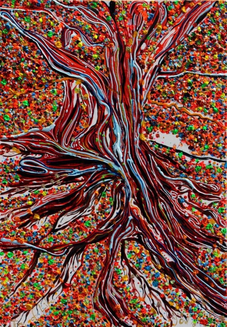 Abstract and colorful painting of a tree