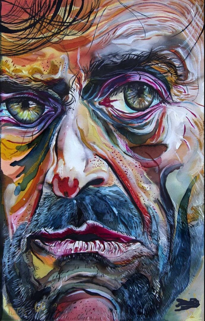 Detailed and abstract painting of a man’s face