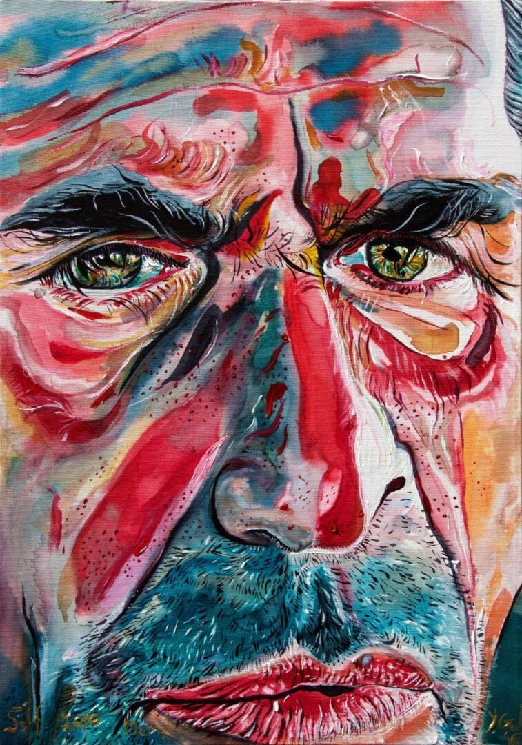 Detailed painting of a man with thick eyebrows