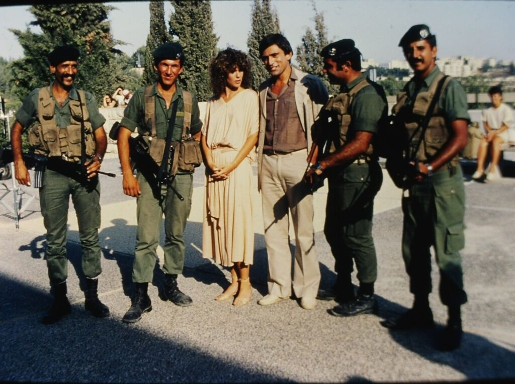 Yoram Gal and Pam Dawber on the set of Remembrance of Love in Israel